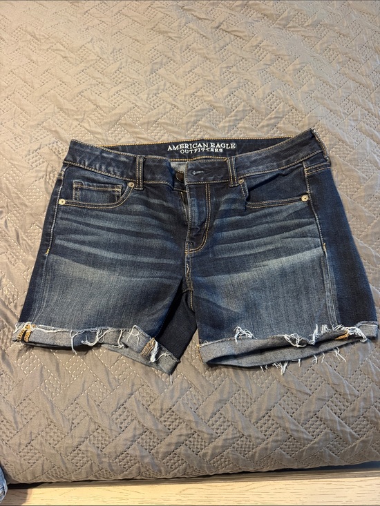 American Eagle Outfitters Pants - American Eagle Outfitters Dark Indigo Frayed Hem Denim Shorts